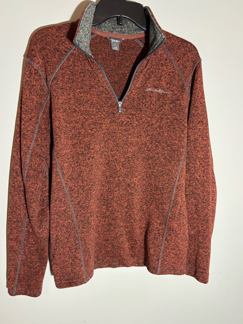 🌿 3/$25 Eddie Bauer M Heathered Rust 1/4 Zip Fleece Pullover